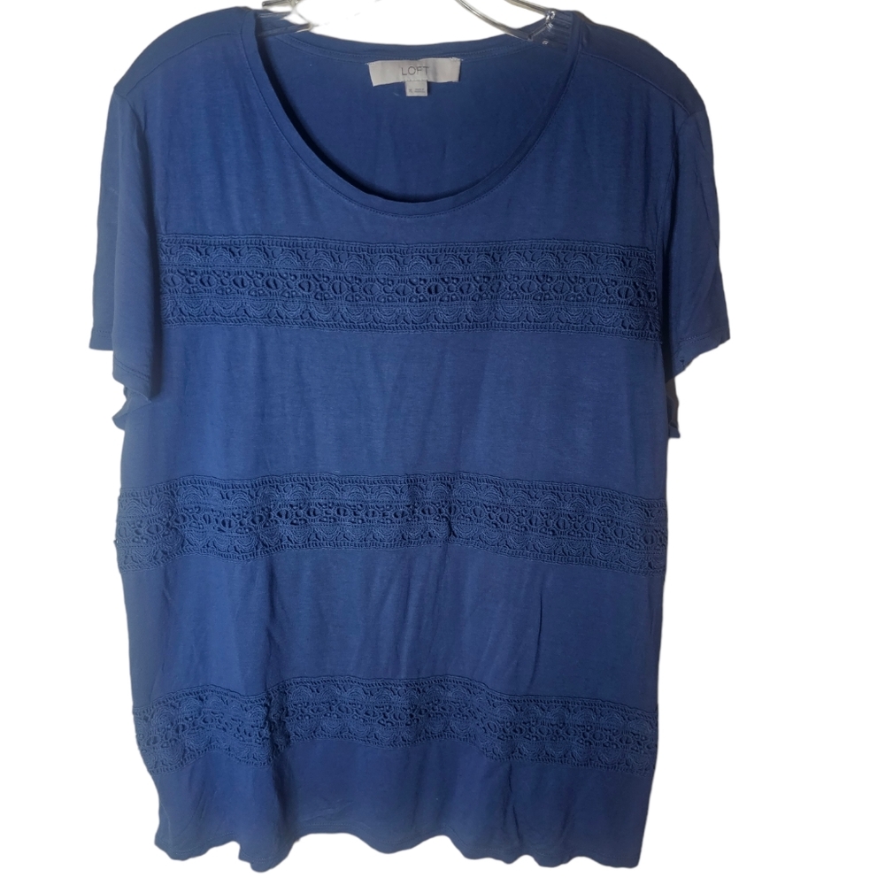 Loft women's navy blue crew neck with crochet design size XL